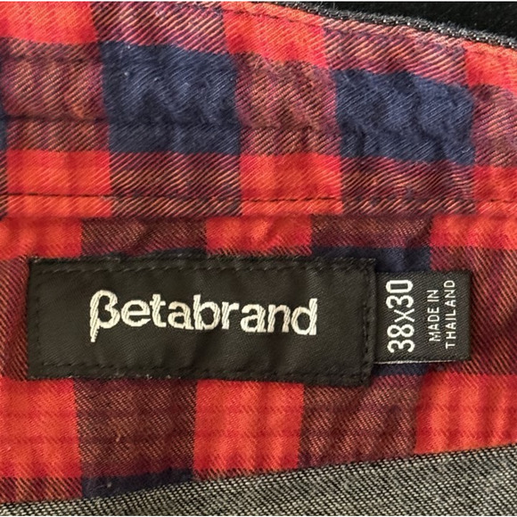 Betabrand Mens 38x30 Black Dark Wash Plaid Interior Trim Drawstring Denim Jeans - Picture 8 of 10